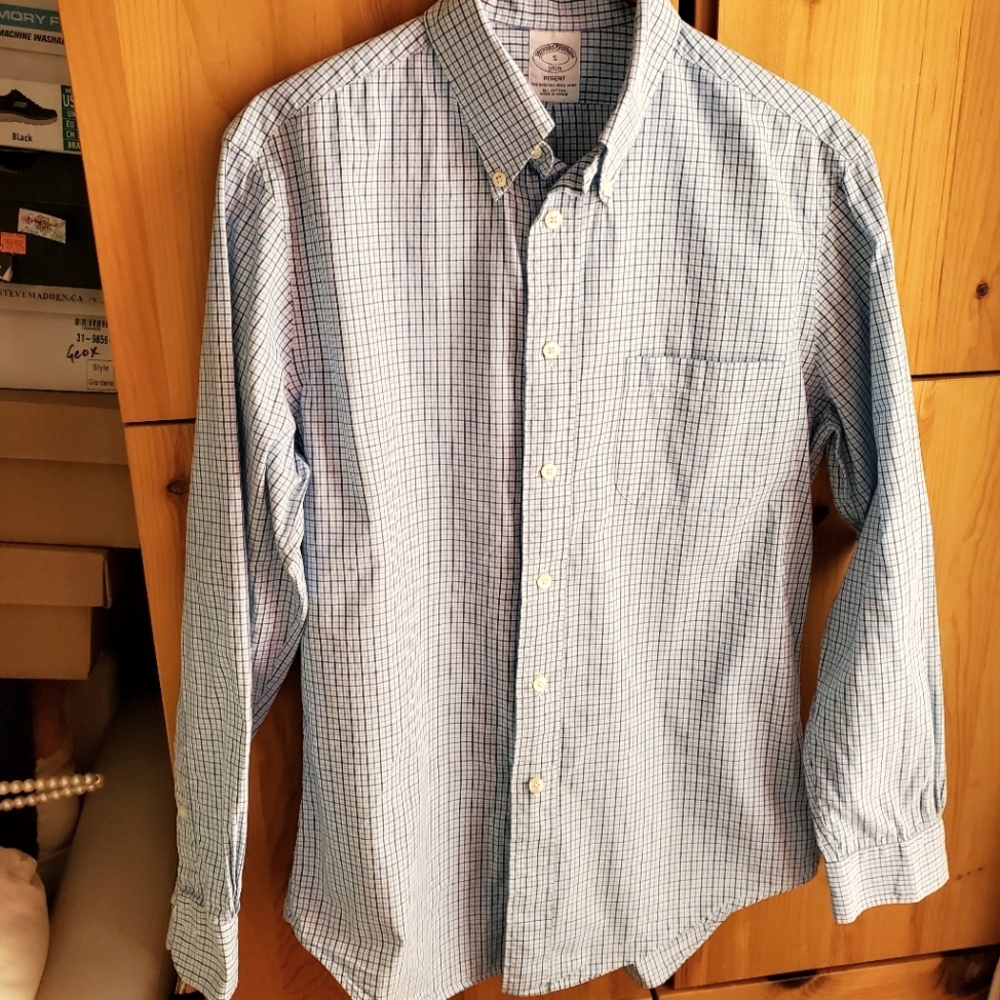 Brooks Brothers Men's Regent Blue & White Checked Button Down Shirt S